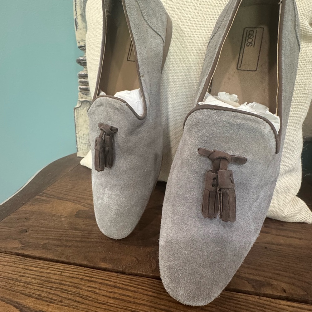 Gray Suede Loafers with Tassels ASOS